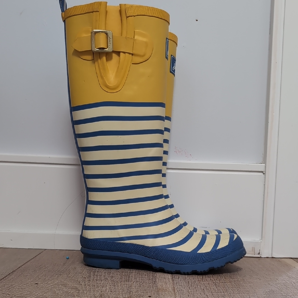 Joules Yellow and Navy Striped Winter Boots